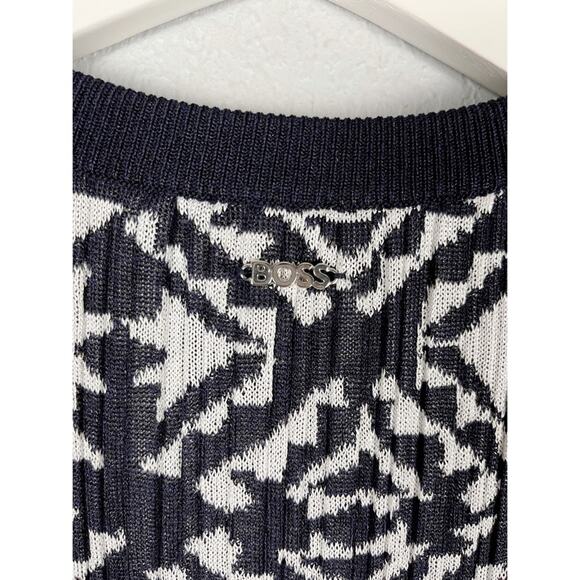 Hugo Boss Feyre's Geo Pattern Ribbed Sheath Dress in Midnight Fantasy - Picture 12 of 16